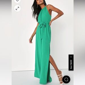 Green Jumpsuit with high leg slit